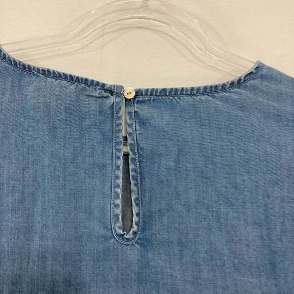 Beach Lunch Lounge Large Blue Chambray Floral Embroidered Feminine Blouse - Picture 9 of 10